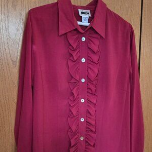 Women's Leslie Fay Blouse Red Blouse Size 10 with Ruffles Excellent